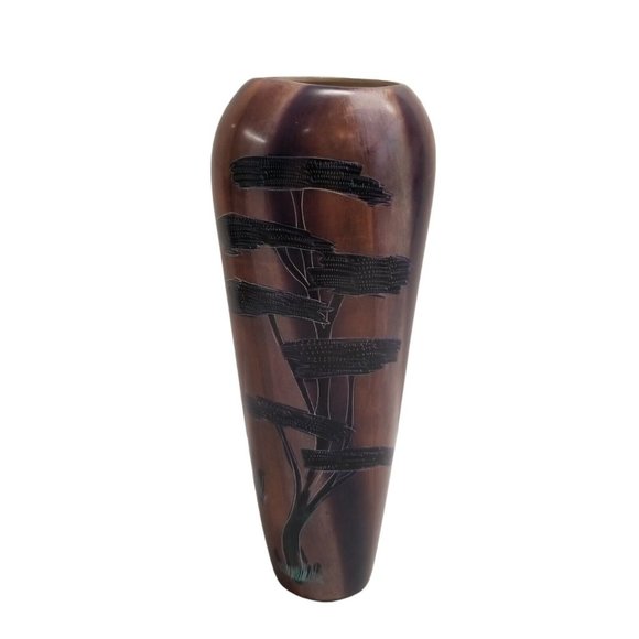 Stone Vase Hand Carved African Alabaster SIGNED Etched Scenes Gazelle Animal VTG - Picture 5 of 16